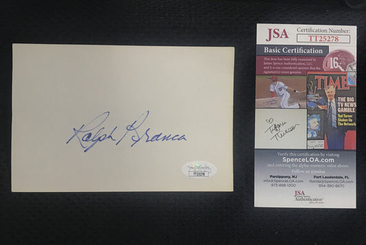 Ralph Branca d'2016 Signed 4x6 Index Card 1944-53 Brooklyn Dodgers JSA