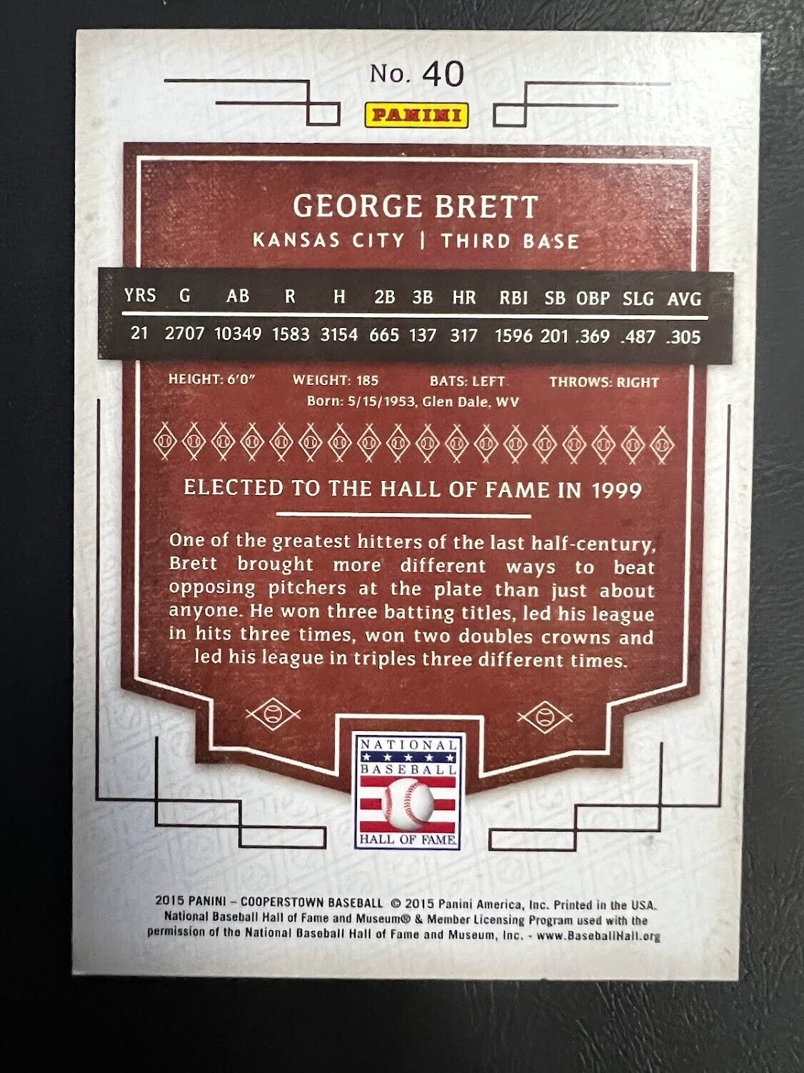 2015 Panini Cooperstown Red #40 George Brett HOF #D /35 Kansas City SP NM