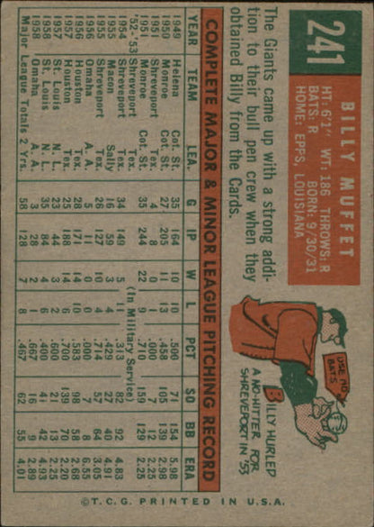 1959 Topps #241 Billy Muffett - NM