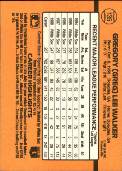 1989 Donruss #135 Greg Walker - NM