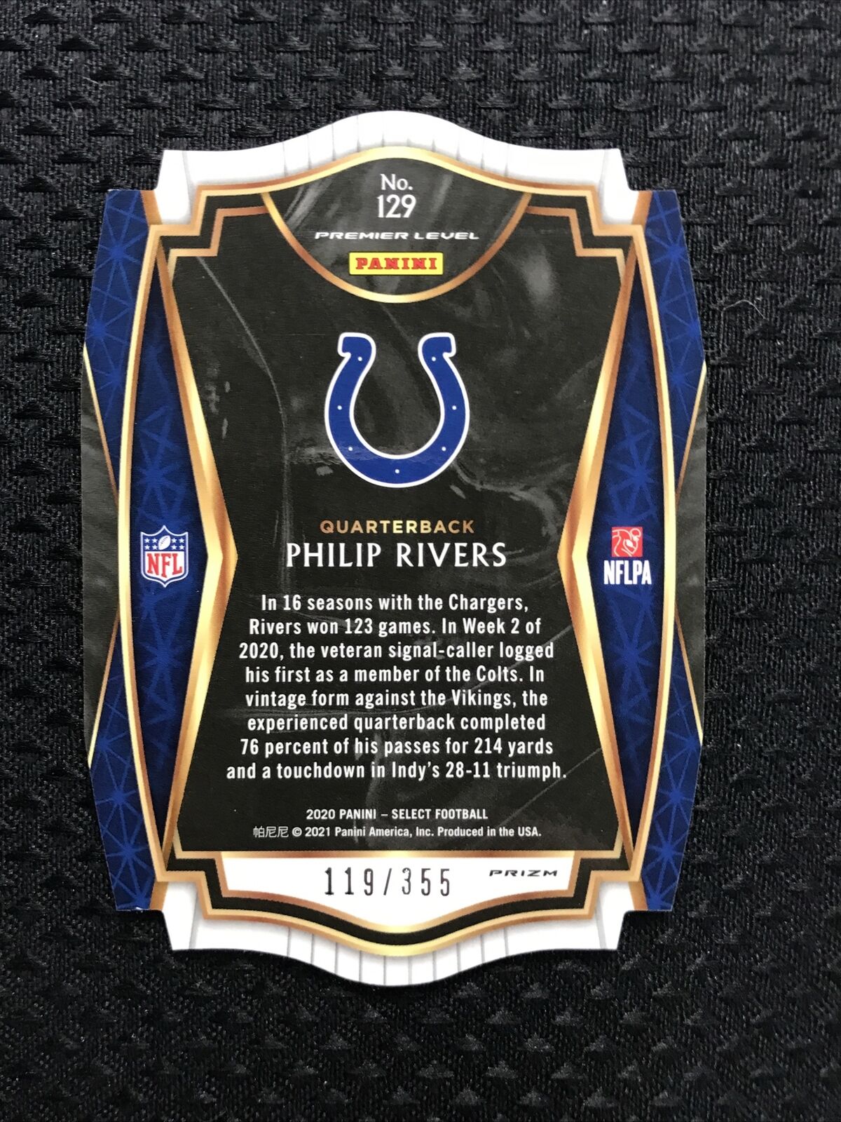 2020 Select Philip Rivers Die Cut COPPER Prizm Card #/355 Premiere Level Colts!
