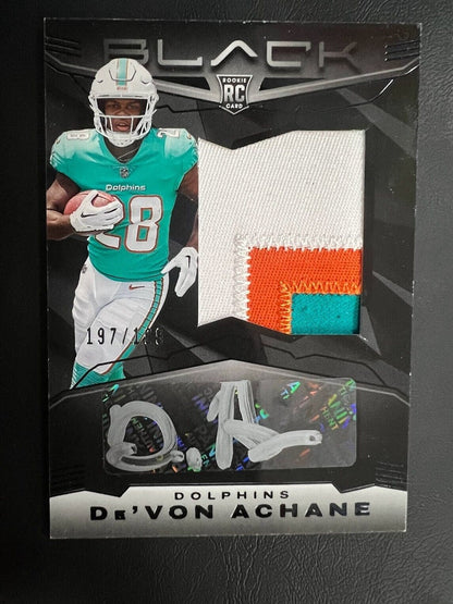 2023 Panini Black #201 De’von Achane #/199 3 Color Patch Auto Rookie Dolphins J