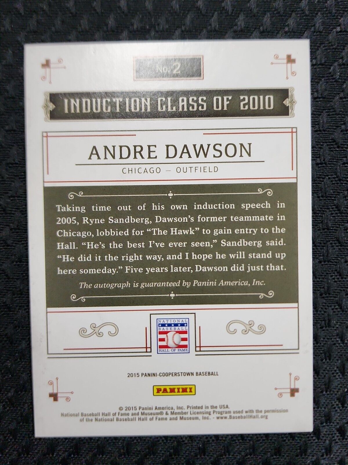 Andre Dawson 2015 Cooperstown Signature On Card Auto HOF Autograph /49 Red