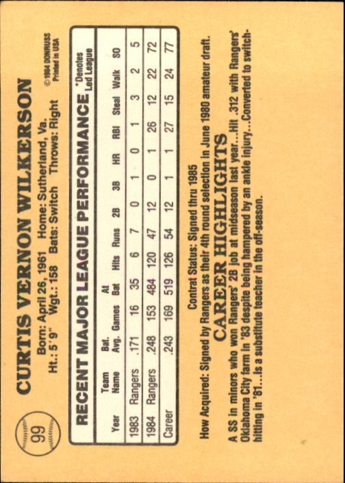 1985 Donruss #99 Curtis Wilkerson - NM