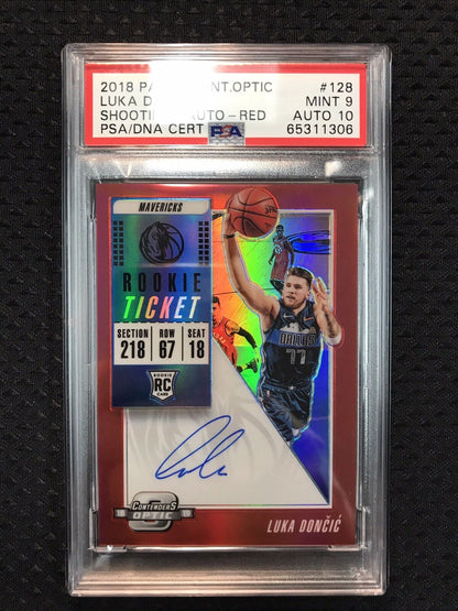 2018-19 Panini Contenders Optic LUKA DONCIC RC Red Rookie Ticket AUTO PSA 9 /149