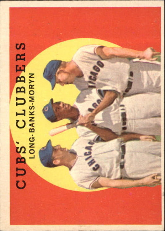 1959 Topps #147 Cubs Clubbers Dale Long Ernie Banks Walt Moryn - Vg+