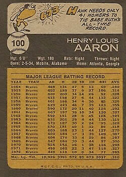 1973 Topps #100 Hank Aaron - NM