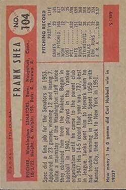 1954 Bowman #104 Frank Shea - NM