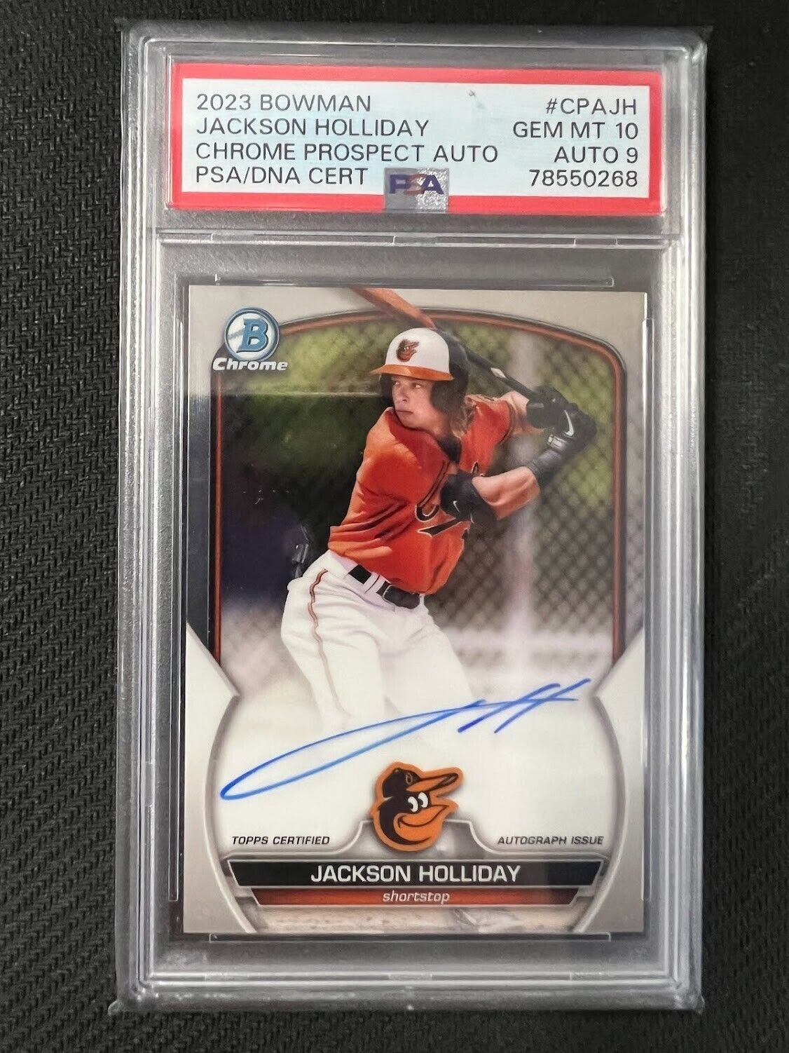 2023 Bowman Chrome Jackson Holliday #CPA-JH Prospect On Card Auto PSA 10 J