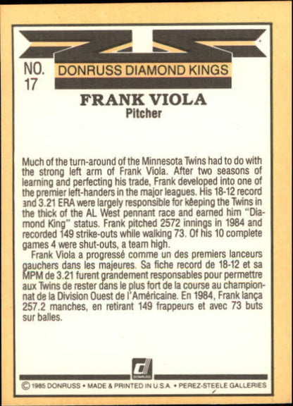1985 Leaf/Donruss #17 Frank Viola DK - NrMt+