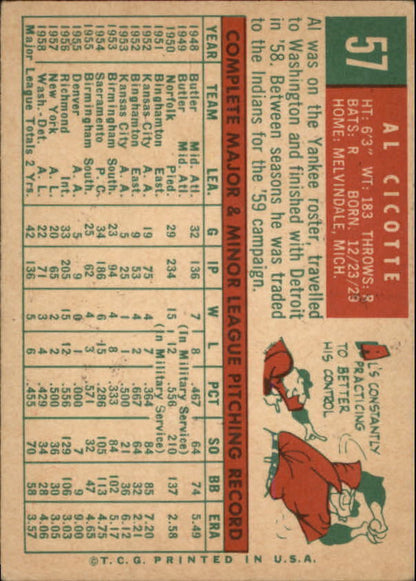 1959 Topps #57 Al Cicotte - VgEx+