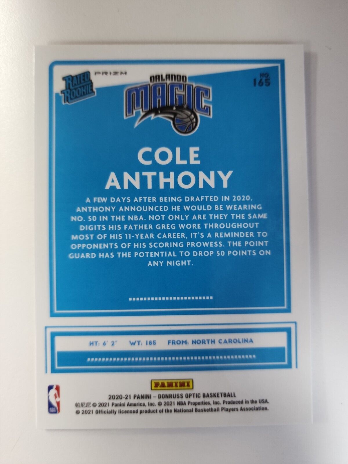 COLE ANTHONY 2020-21 Panini Optic Rated Rookie Silver Pulsar Prizm RC Magic SP