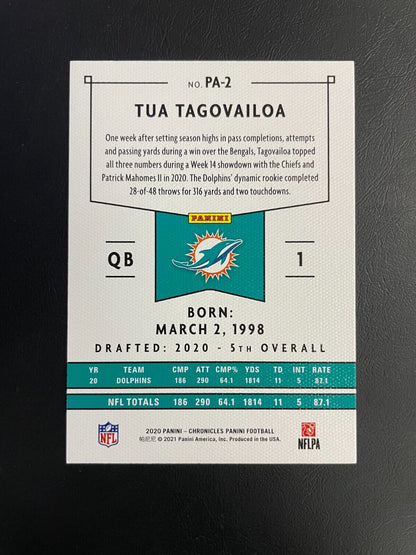 2020 Chronicles Tua Tagovailoa  Panini Rookie Card No. PA-2 Miami Dolphins