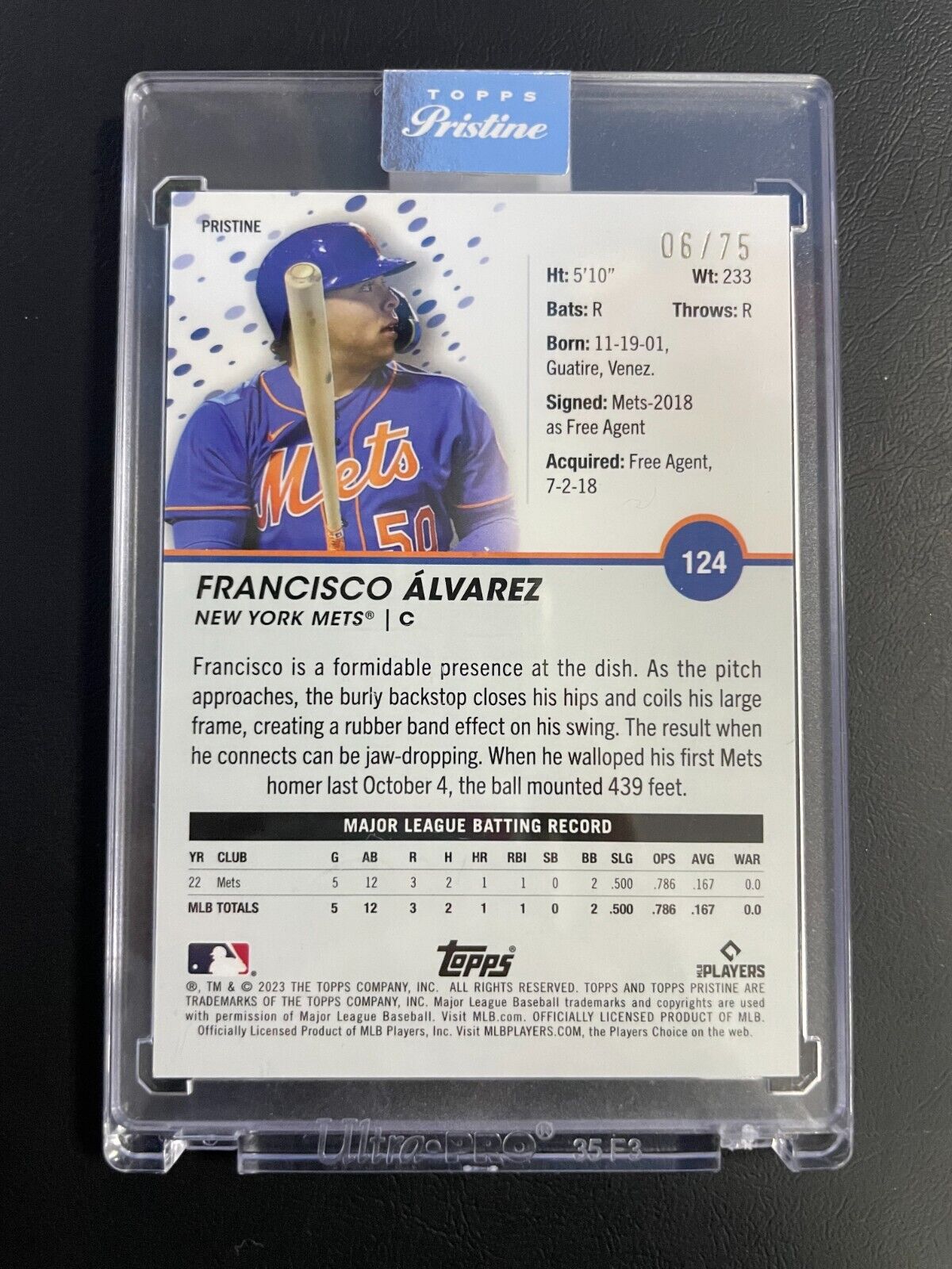 2023 Topps Pristine Francisco Alvarez RC /75 Refractor #124 Mets