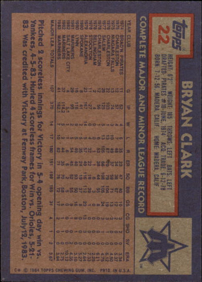 1984 Topps #22 Bryan Clark - NrMt+