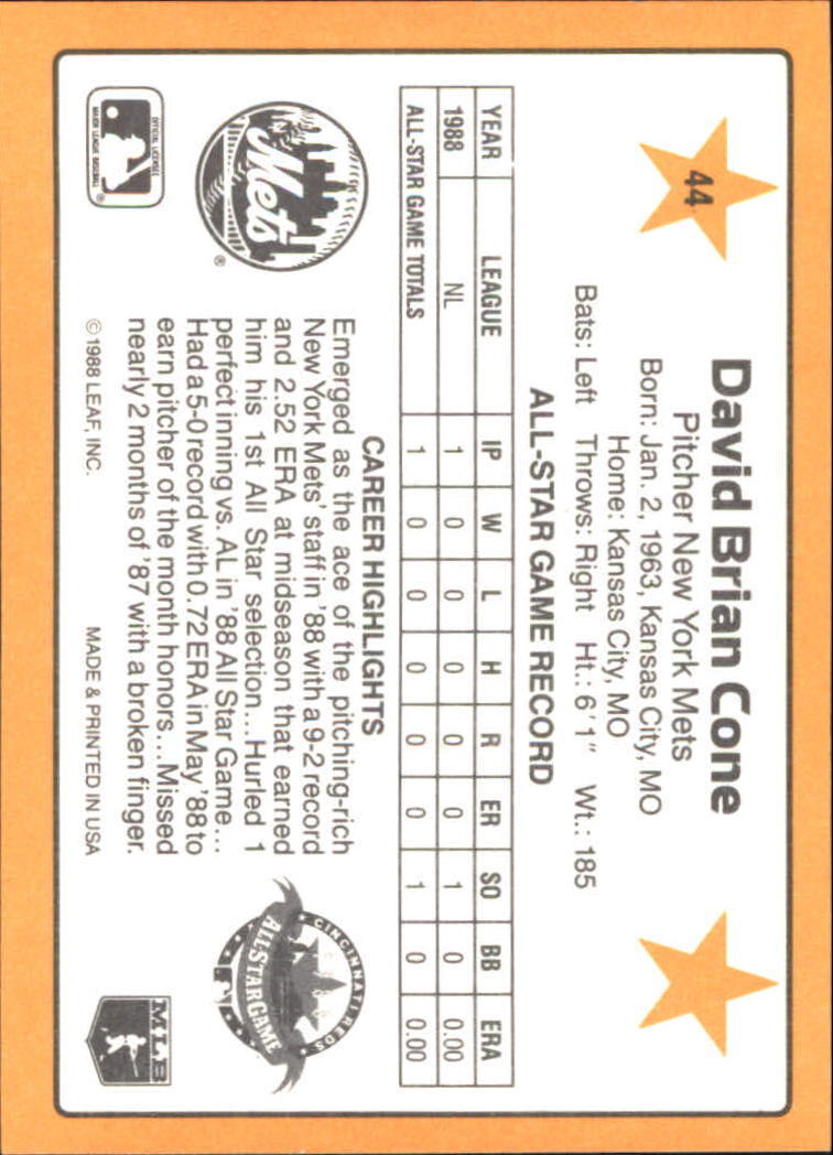 1989 Donruss All-Stars #44 David Cone - NM