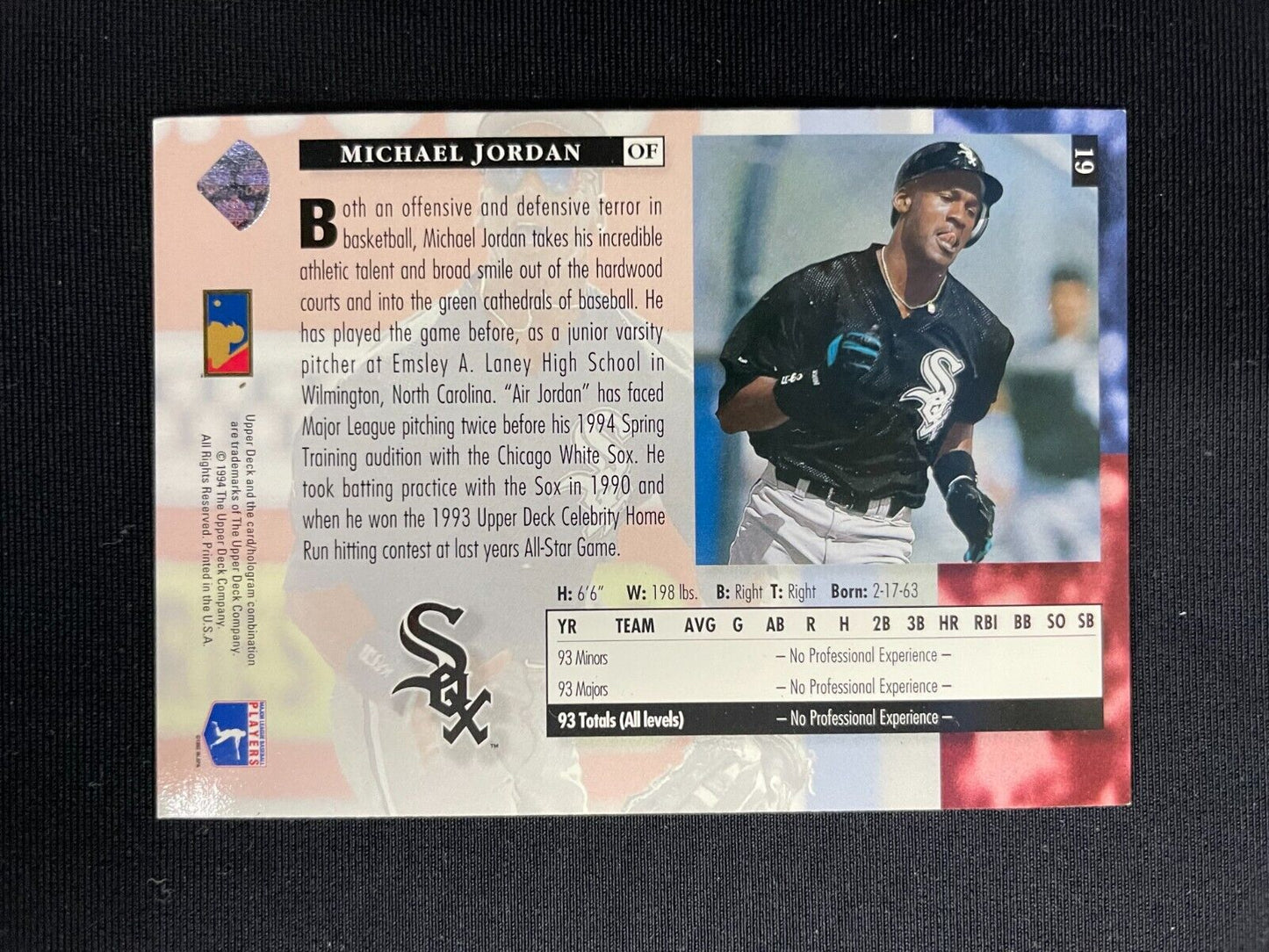 1994 Upper Deck Michael Jordan Electric Diamond Star Rookies White Sox #19