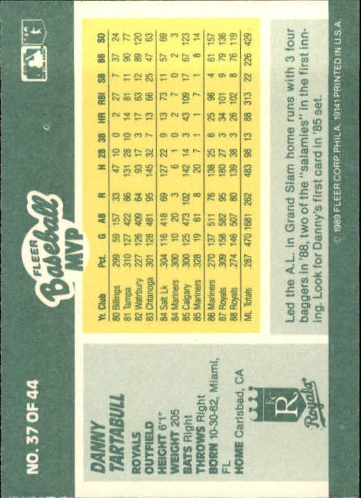 1989 Fleer Baseball MVP's #37 Danny Tartabull - NrMt+