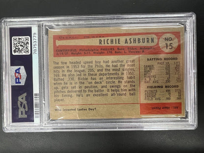 1954 Bowman #15 Richie Ashburn PSA 4 VG-EX Super Clean Card J