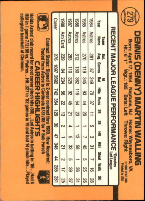 1989 Donruss #279 Denny Walling - NM