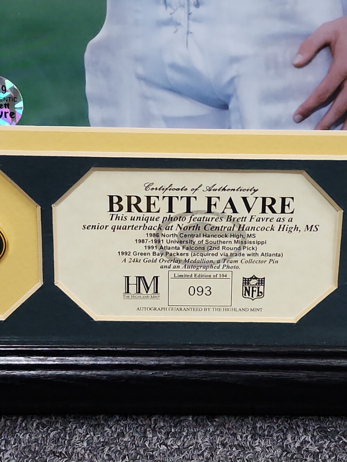Brett Favre Highland Mint Auto 8x10  two 24kt Gold Coins NFL Packers