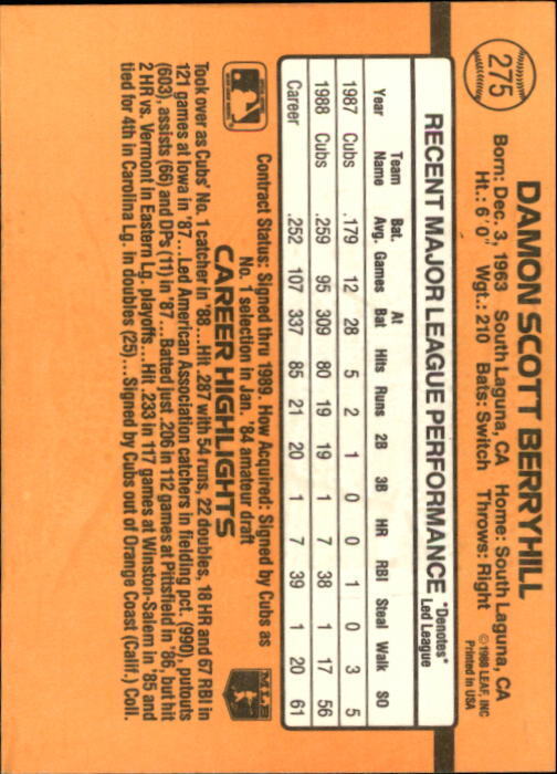 1989 Donruss #275 Damon Berryhill - NM