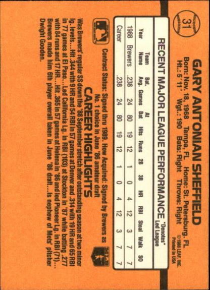 1989 Donruss #31 Gary Sheffield RR RC - NM