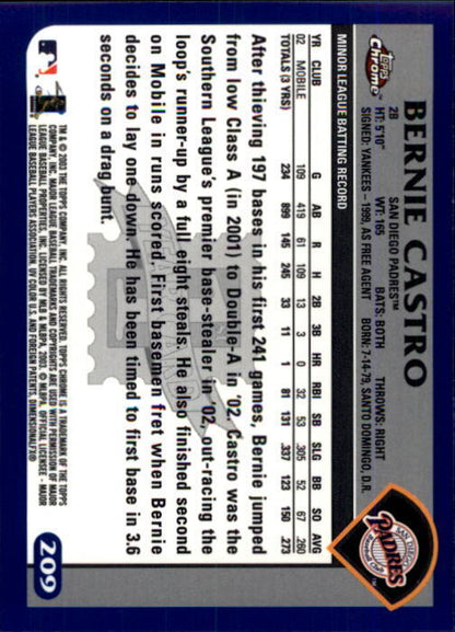 2003 Topps Chrome #209 Bernie Castro FY RC - NM