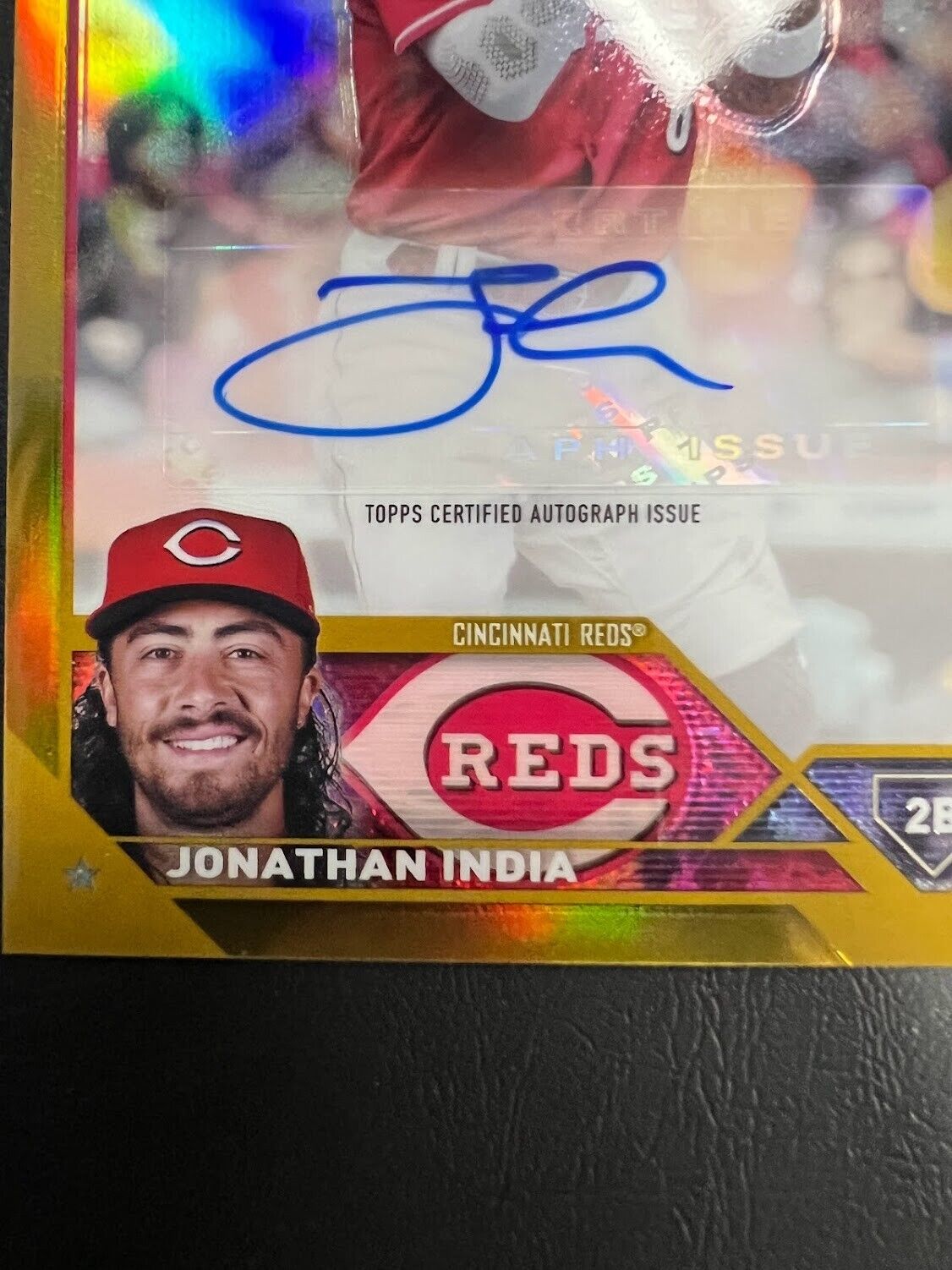 2023 Topps Chrome Update Jonathan India #AC-JIN Gold Refractor Auto 50/50 Reds J