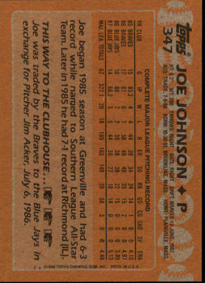 1988 Topps #347 Joe Johnson - NrMt+