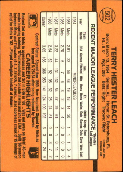 1989 Donruss #502 Terry Leach - NM