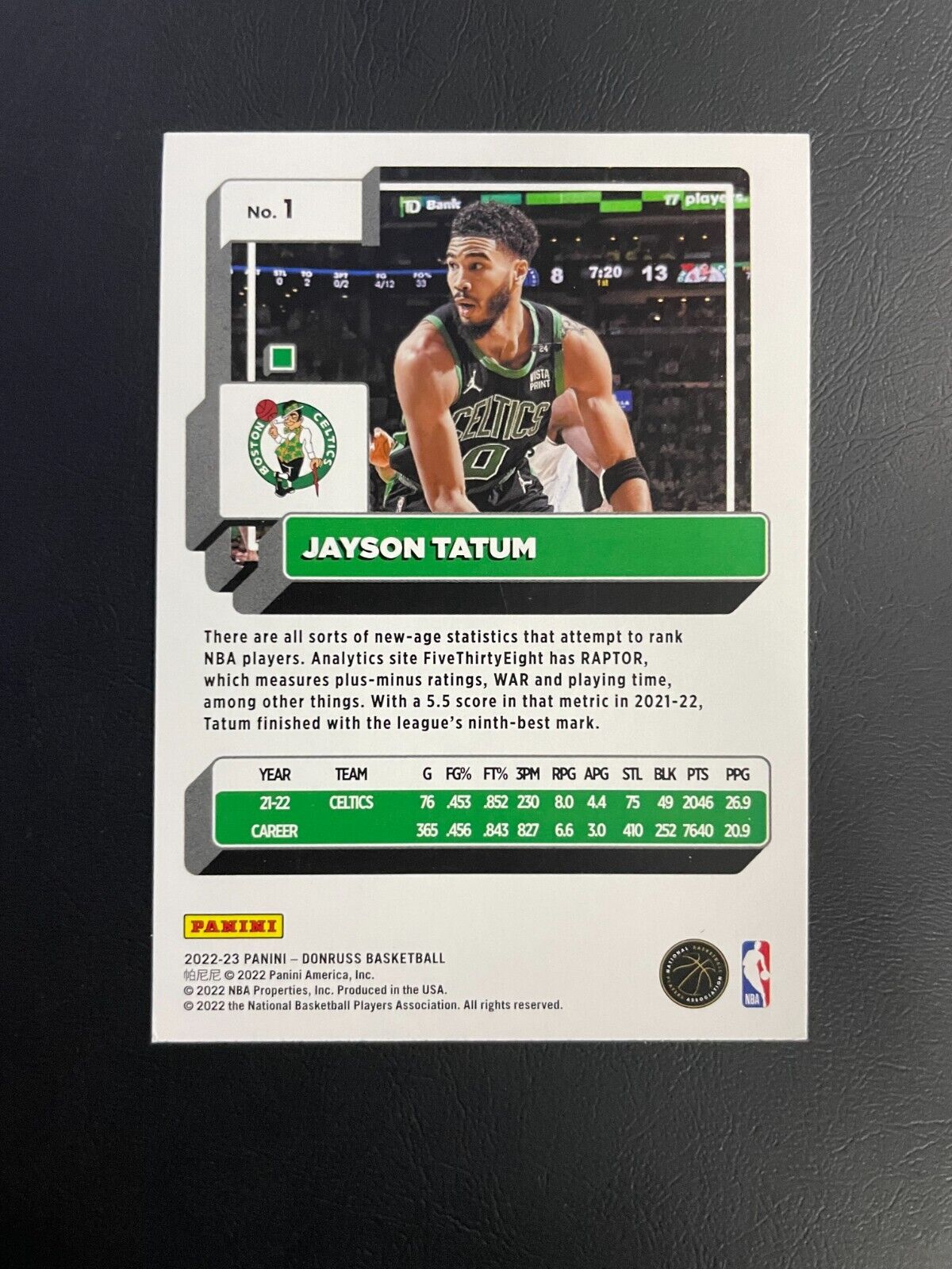 2022-23 Panini Donruss Jayson Tatum Green Holo Laser Celtics Color Match #1