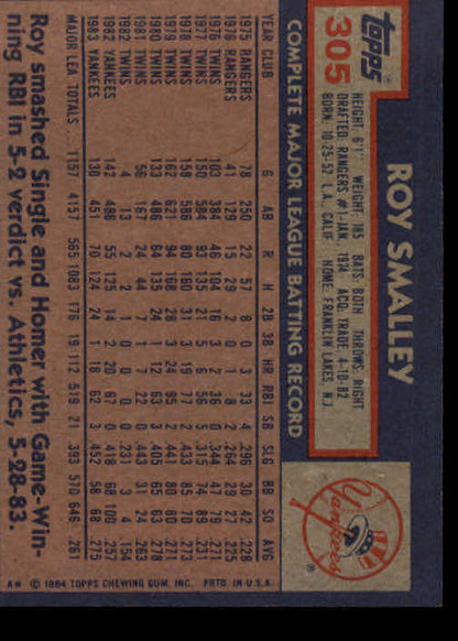 1984 Topps #305 Roy Smalley - NM