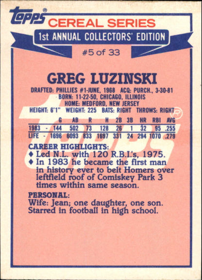 1984 Topps Cereal #5 Greg Luzinski - NrMt+