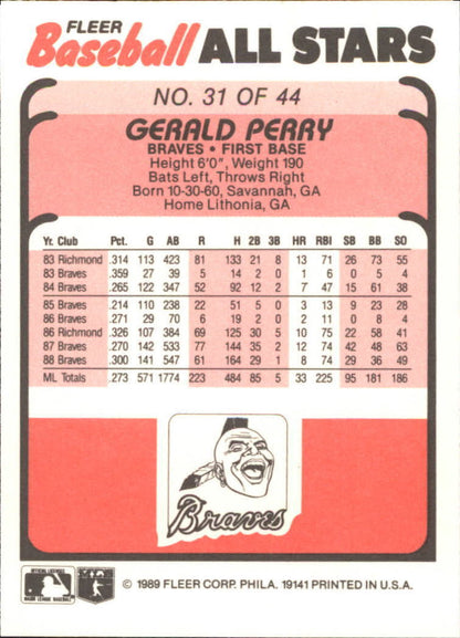 1989 Fleer Baseball All-Stars #31 Gerald Perry - NrMt+