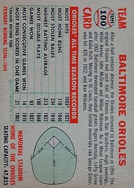 1956 Topps #100A Baltimore Orioles TC Centered - Vg+