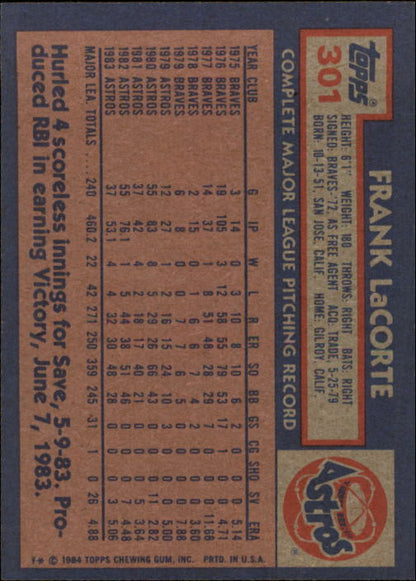 1984 Topps #301 Frank LaCorte - NM