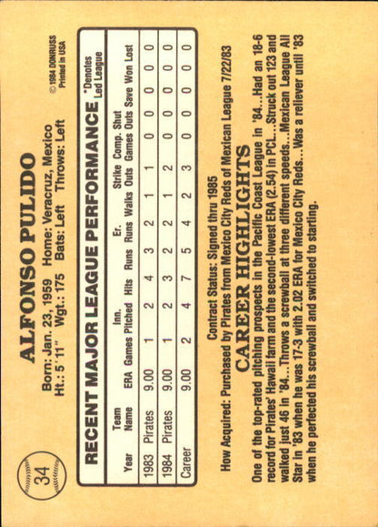 1985 Donruss #34 Al Pulido RC - NM