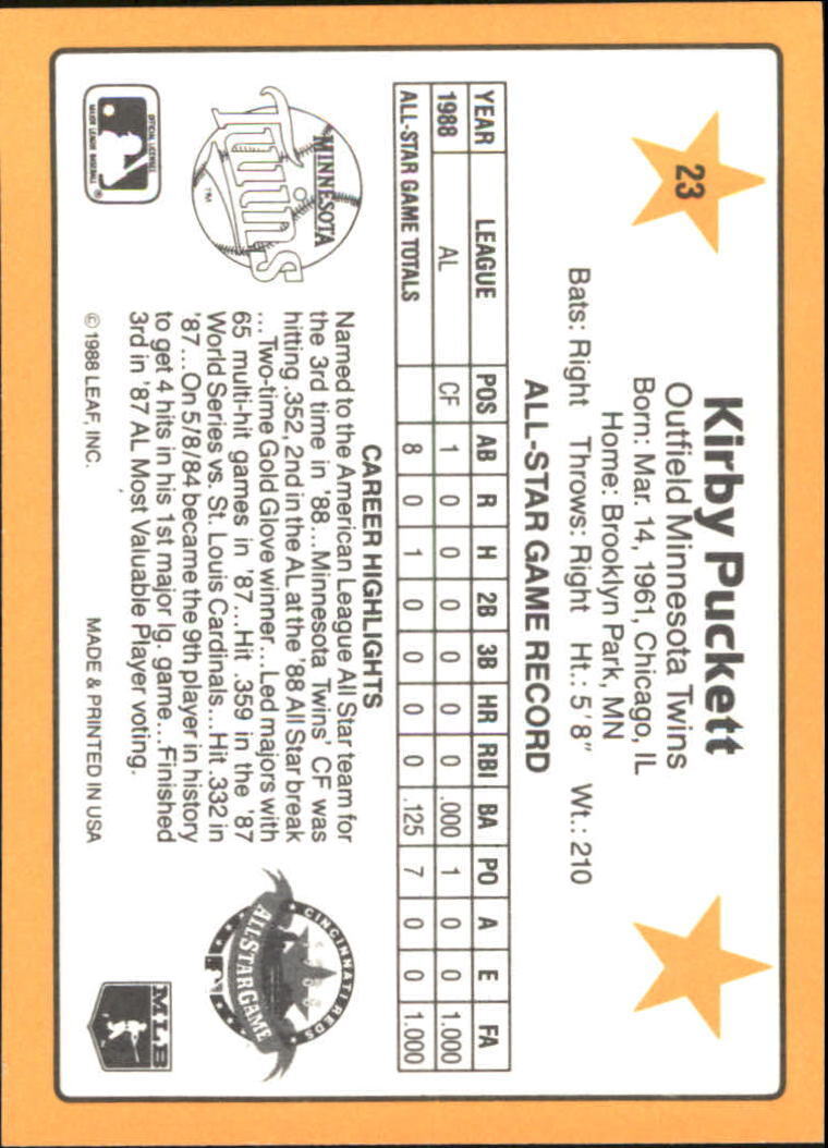 1989 Donruss All-Stars #23 Kirby Puckett - NM