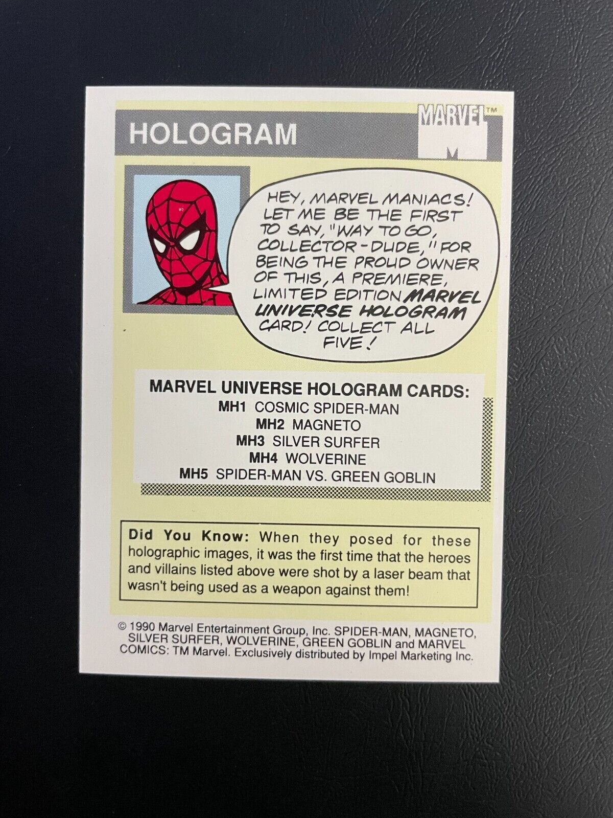 1990 Impel Marvel Universe COSMIC SPIDERMAN Hologram Card
