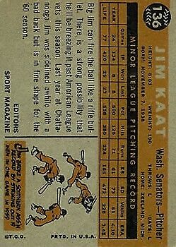 1960 Topps #136 Jim Kaat RS RC - Ex+