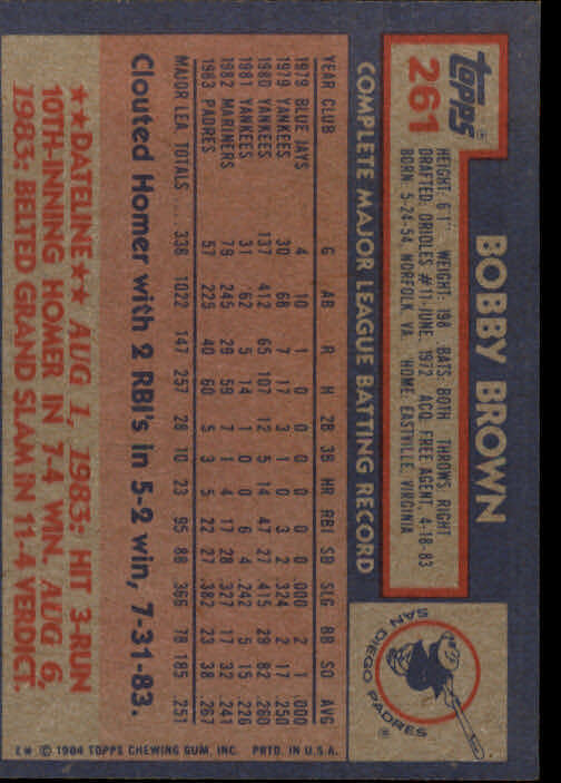 1984 Topps #261 Bobby Brown - NM