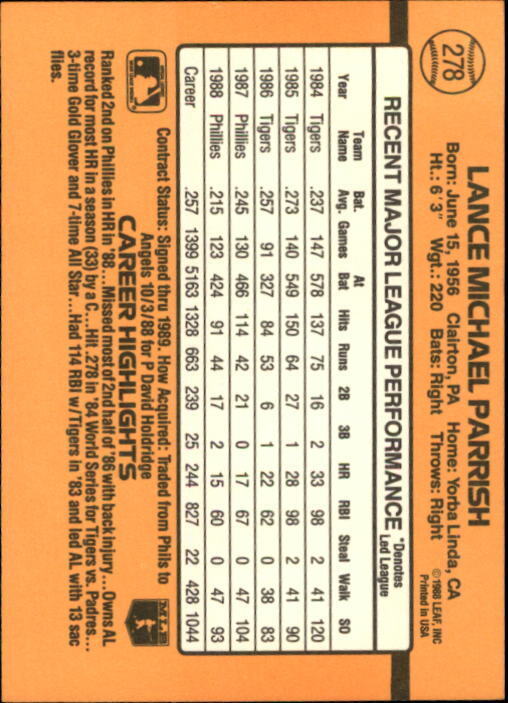 1989 Donruss #278 Lance Parrish - NM