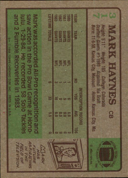 1984 Topps #317 Mark Haynes - NrMt+