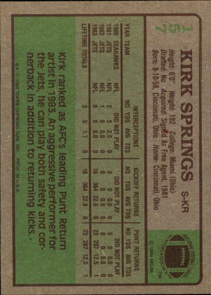 1984 Topps #157 Kirk Springs - NrMt+