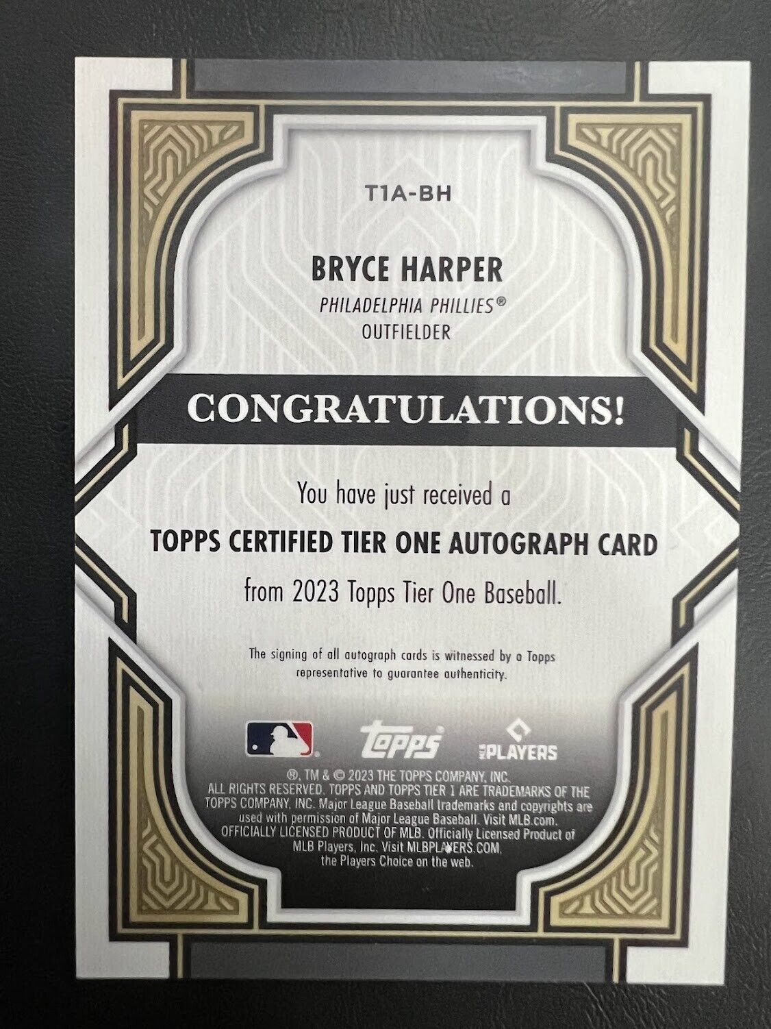 2023 Topps Tier One Bryce Harper Bronze Ink Auto # 22/25 Philadelphia Phillies J