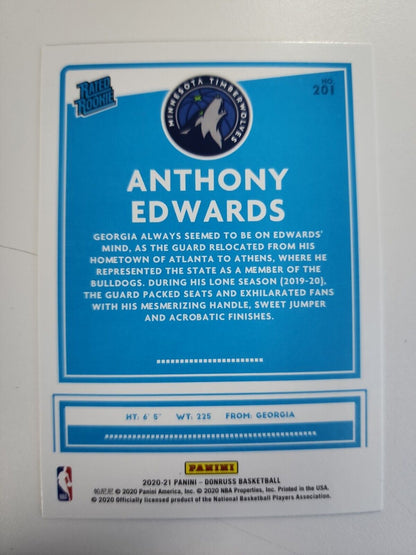 2020-21 Panini Donruss - Rated Rookies #201 Anthony Edwards (RC) Timberwolves