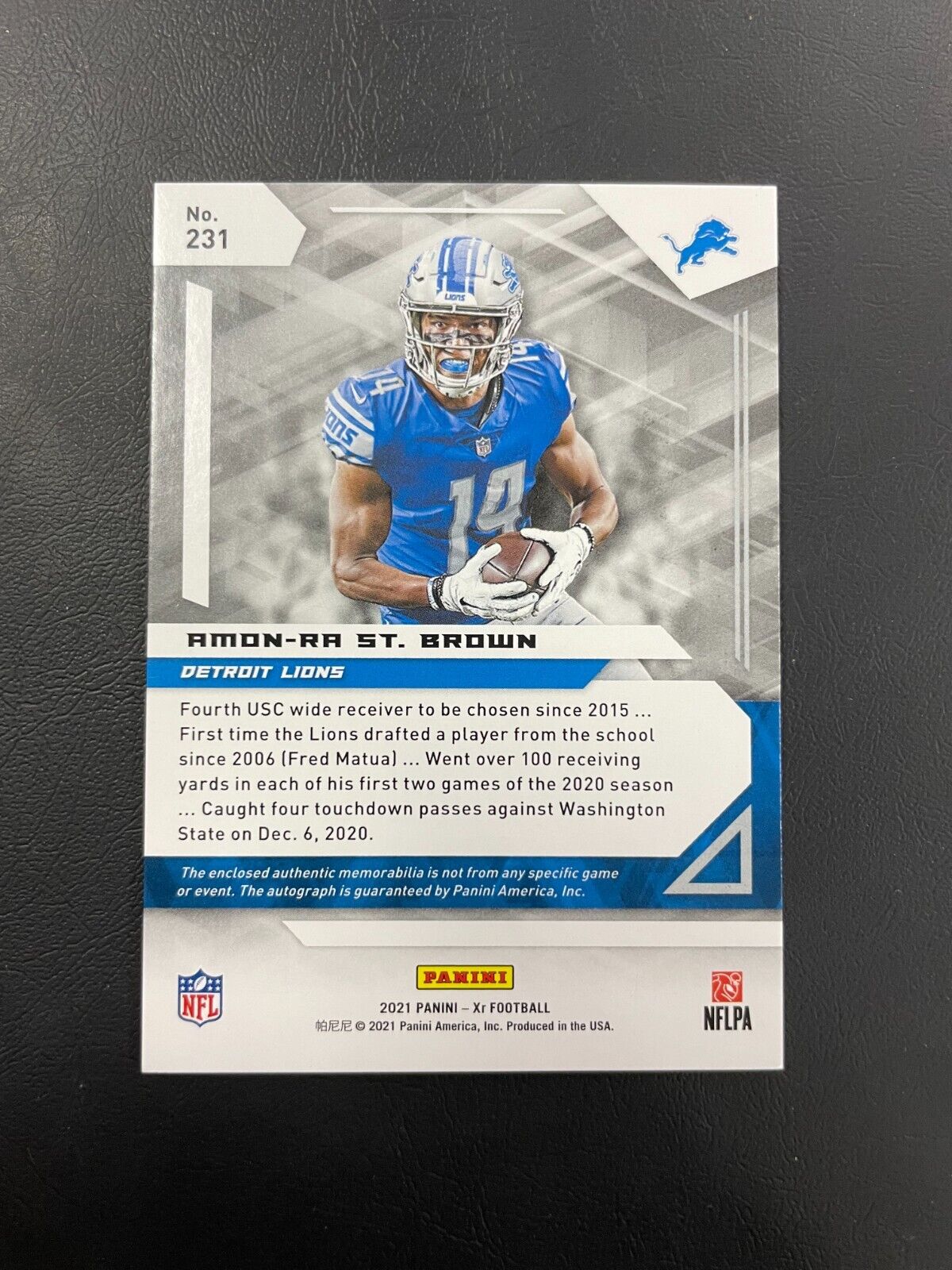 2021 Panini XR Amon-Ra St. Brown Auto Rookie Patch /199 Lions RC