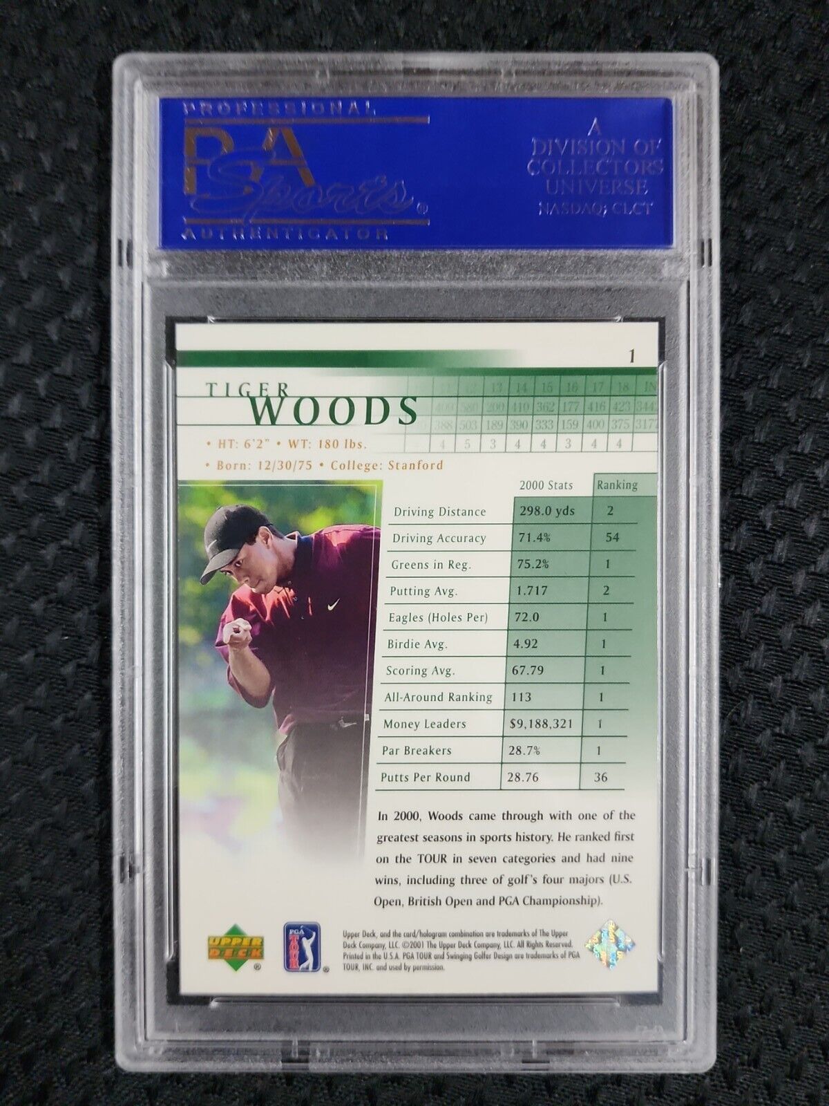 Tiger Woods 2001 UD Upper Deck Golf #1 RC Rookie Gem Mint PSA 10
