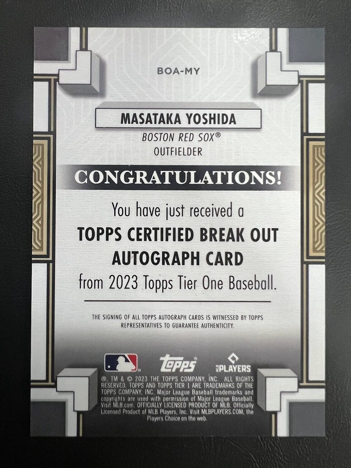 2023 Topps Tier 1 Certified Break Out Auto Yoshida Copper Ink Auto #20/25 J